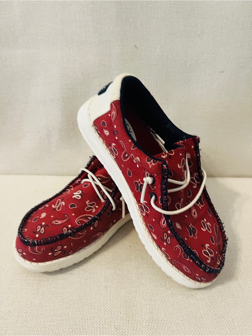 Girls Hey Dude’s Casual Red Bandana Print Slip-On Shoes